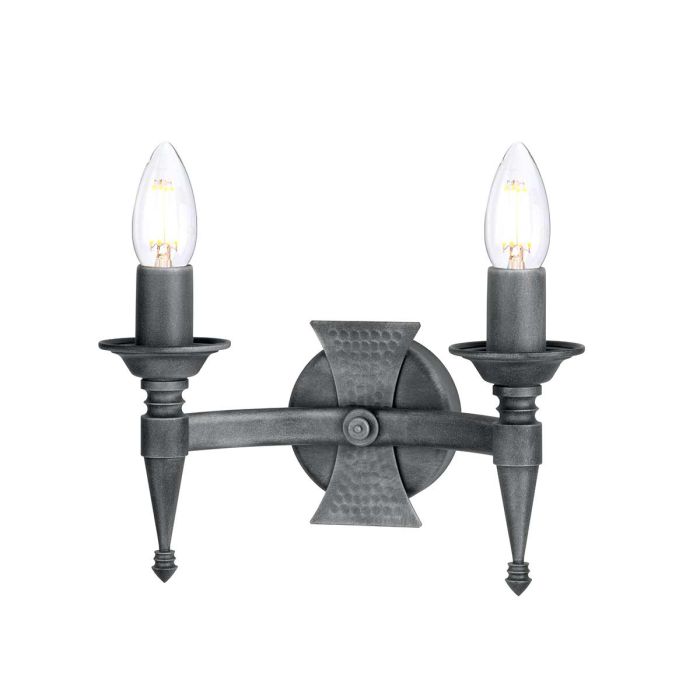 Saxon Steel Double Wall Light Black & Silver Patina - SAX2-BLK-SIL