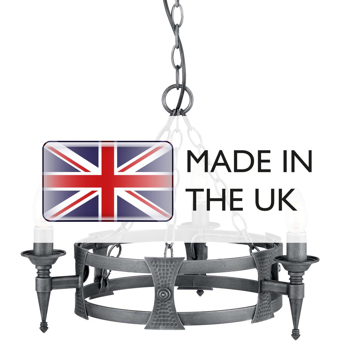 Saxon Steel 3 Light Chandelier Black & Silver Patina - SAX3-BLK-SIL