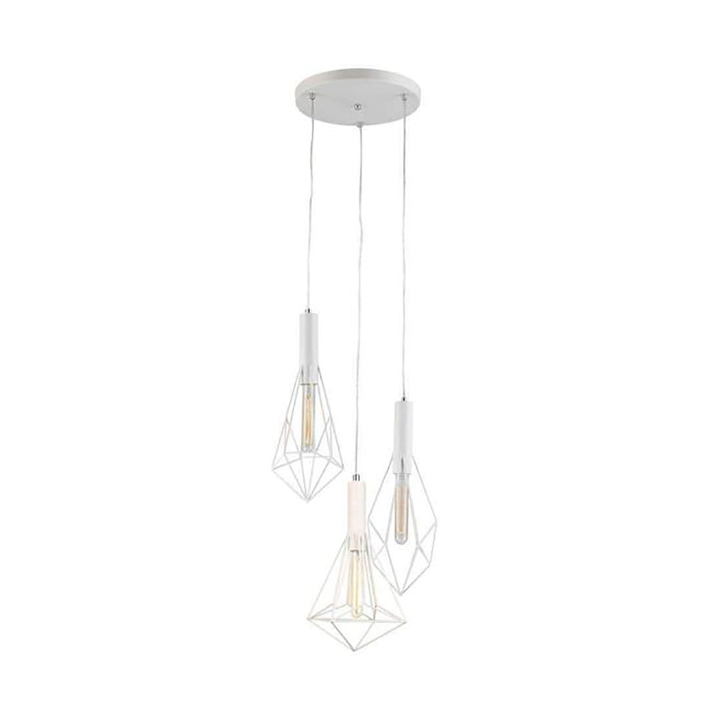 Buy Cluster Pendants Australia WHITEBAND White Iron Cage 3 Light Round Base Pendant - WHITEBAND2X3