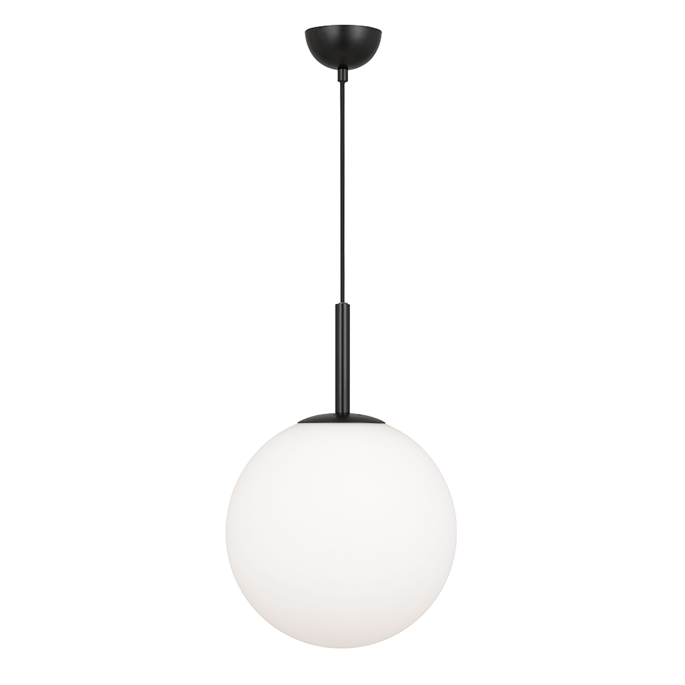 Bally 1 Light Pendant 300mm Black, Opal Matt - BALLY PE 12-BKOM