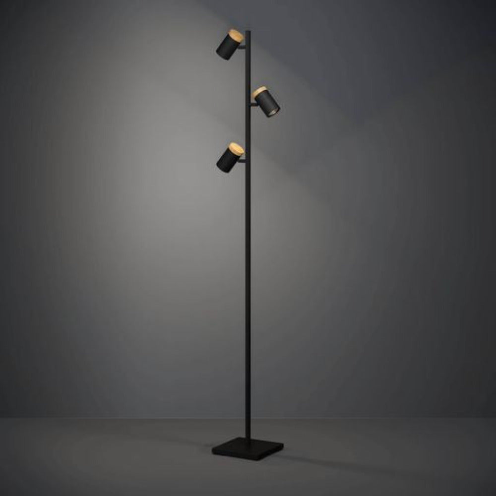 Buy Floor Lamps Australia Cartagena Floor Lamp 3 Lights Black Steel Brown Wood 4000K - 390071N