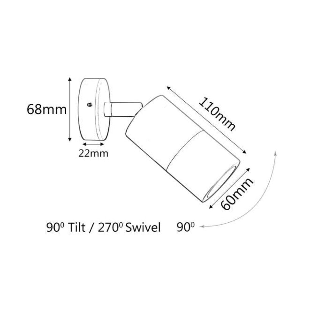 Buy Exterior Spotlights Australia Exterior Spotlight Round Adjustable L123mm Black Aluminium - 2123B