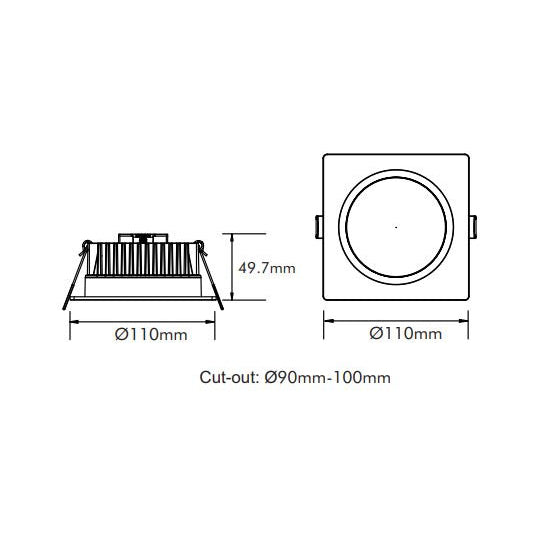 Buy Recessed Downlights Australia Square Recessed LED Downlight W110mm 12W Tri Colour - DL1367