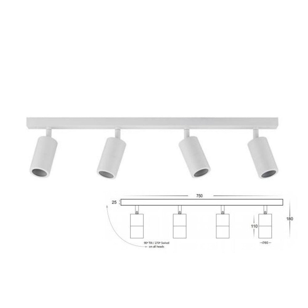 Outdoor Ceiling 4 Spotlights Adjustable L750mm White Aluminium - 2144W