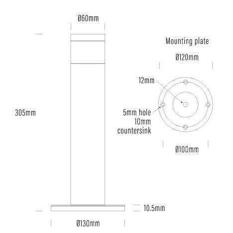Buy Bollard Lights Australia Lumena LED Bollard Light Fixed 24V H305mm Aluminium - AQL-131-X00430
