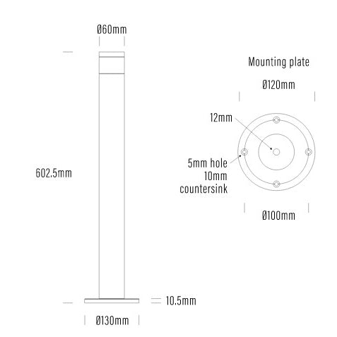 Buy Bollard Lights Australia Lumena LED Bollard Light Fixed 24V H602mm Aluminium - AQL-136-X00430