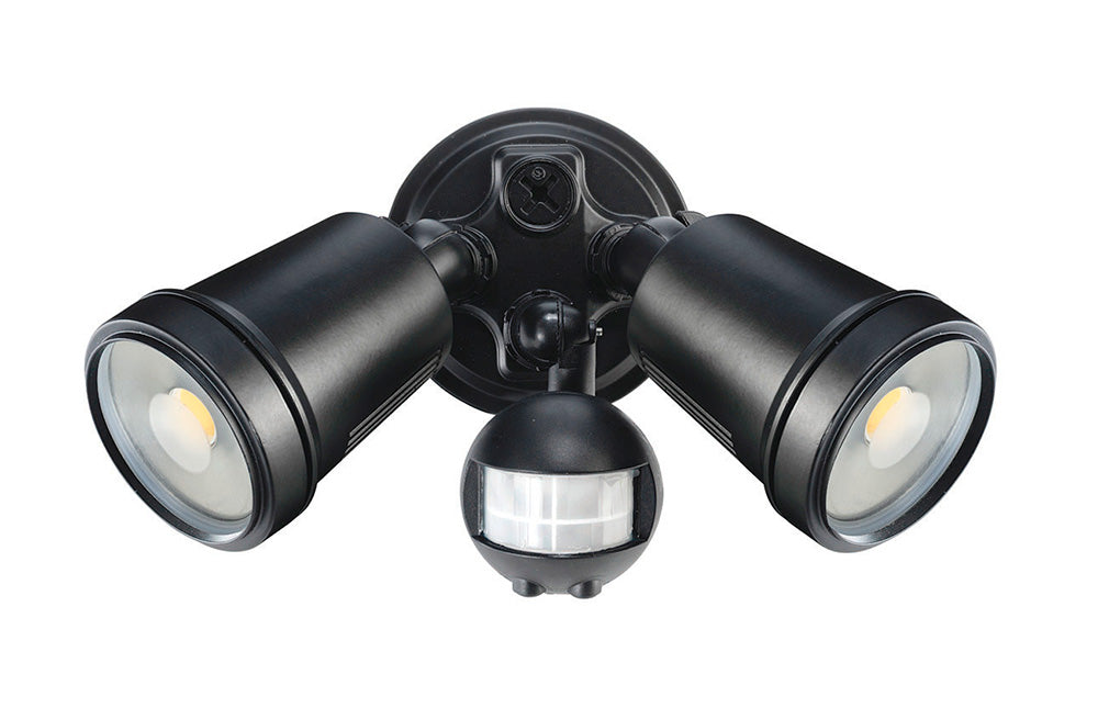 Buy Security Wall Lights Australia Hunter-III 2 Light LED Floodlight With Sensor Black - 19245/06