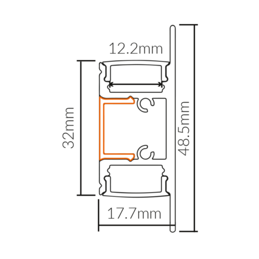 Buy Strip Light Profiles Australia Surface Strip Light Profile L2000mm W48.5mm Opal - VB-ALP050-2M
