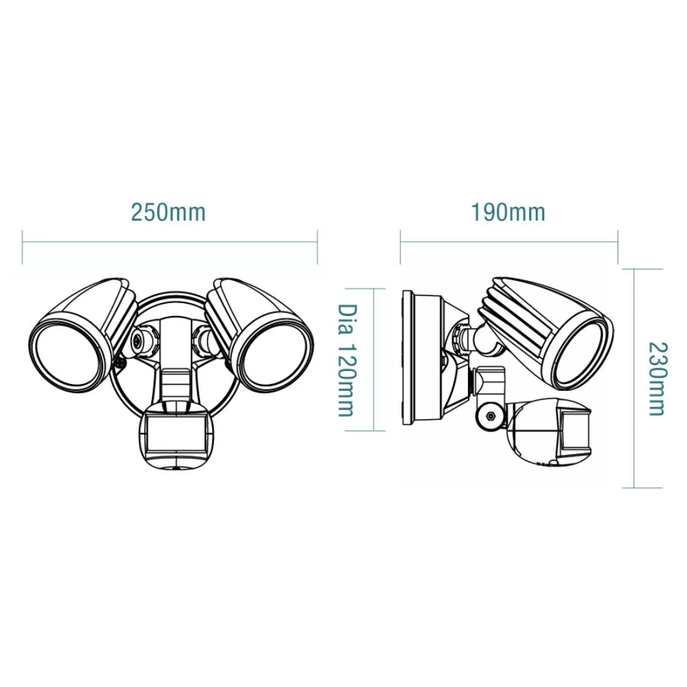 Buy Security Wall Lights Australia Fortress II LED Security 2 Lights 15W Matt Black 3 CCT - MLXF3452MS