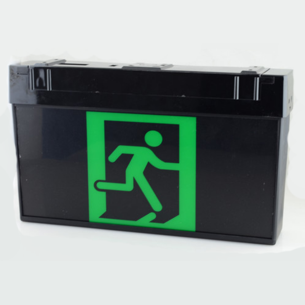 Buy Emergency LED Exit Signs Australia Rambo Premium Emergency LED Exit Light Black Polycarbonate - LWRE2012-BLK