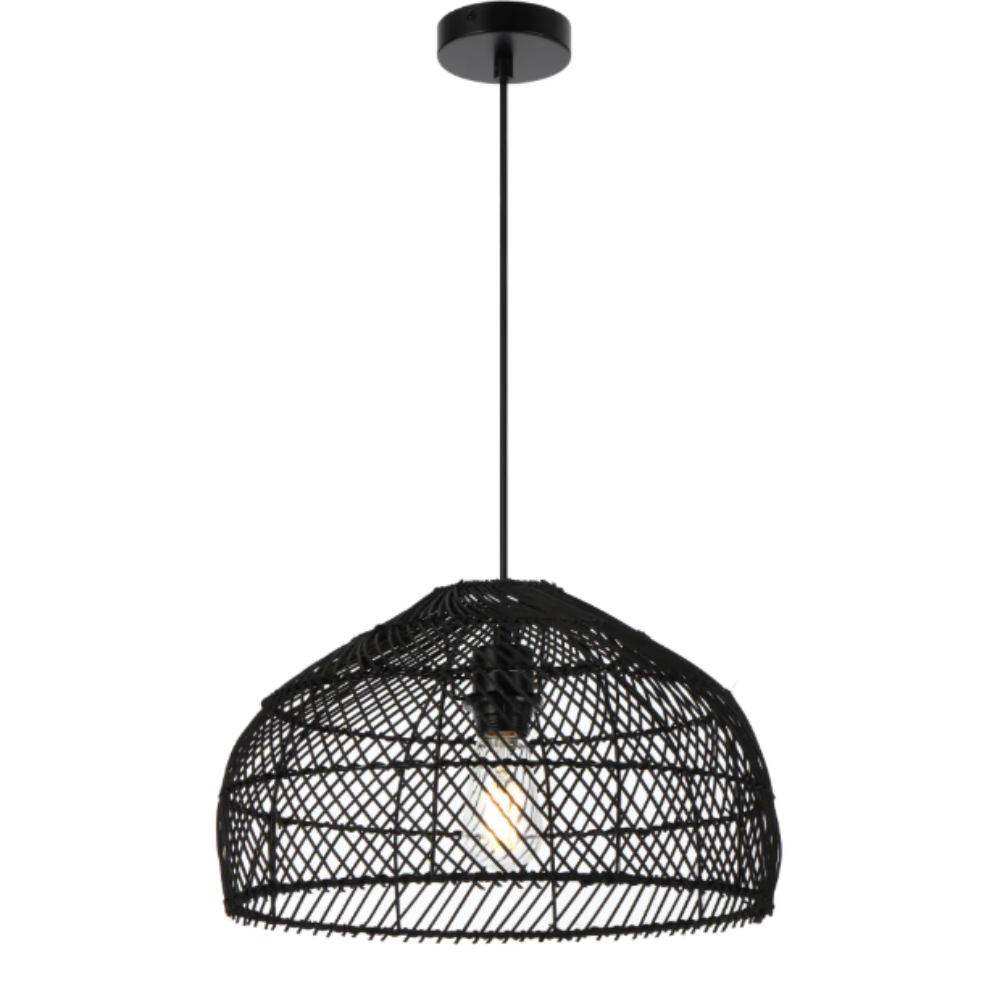 Buy Pendant Lights Australia Frya Pendant Light W400mm Matt Black Iron / Rattan - FRYA PE40-BK
