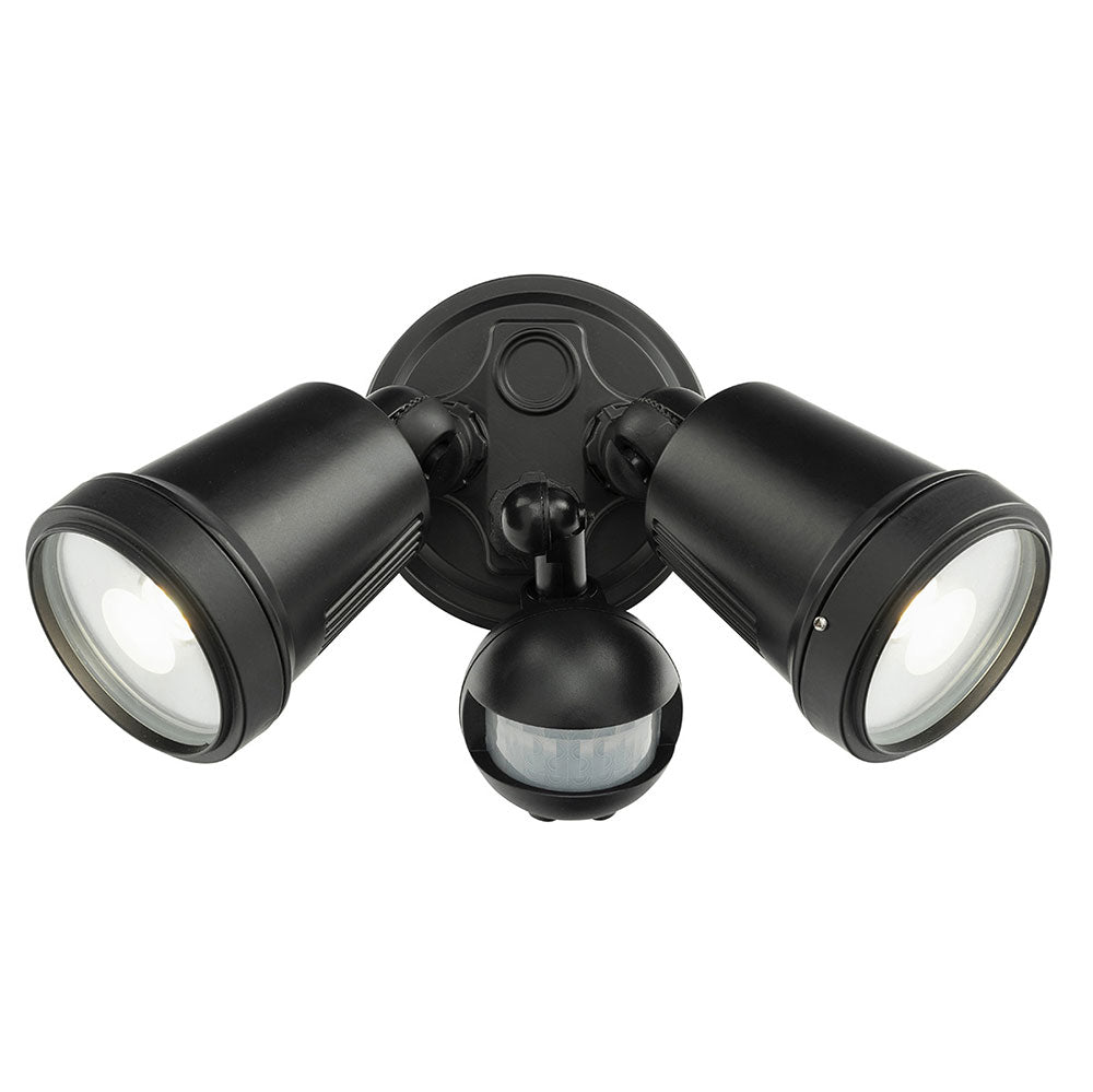 Buy Security Wall Lights Australia Hunter Trio 2 Light CCT LED Floodlight With Sensor Black - 20625/06