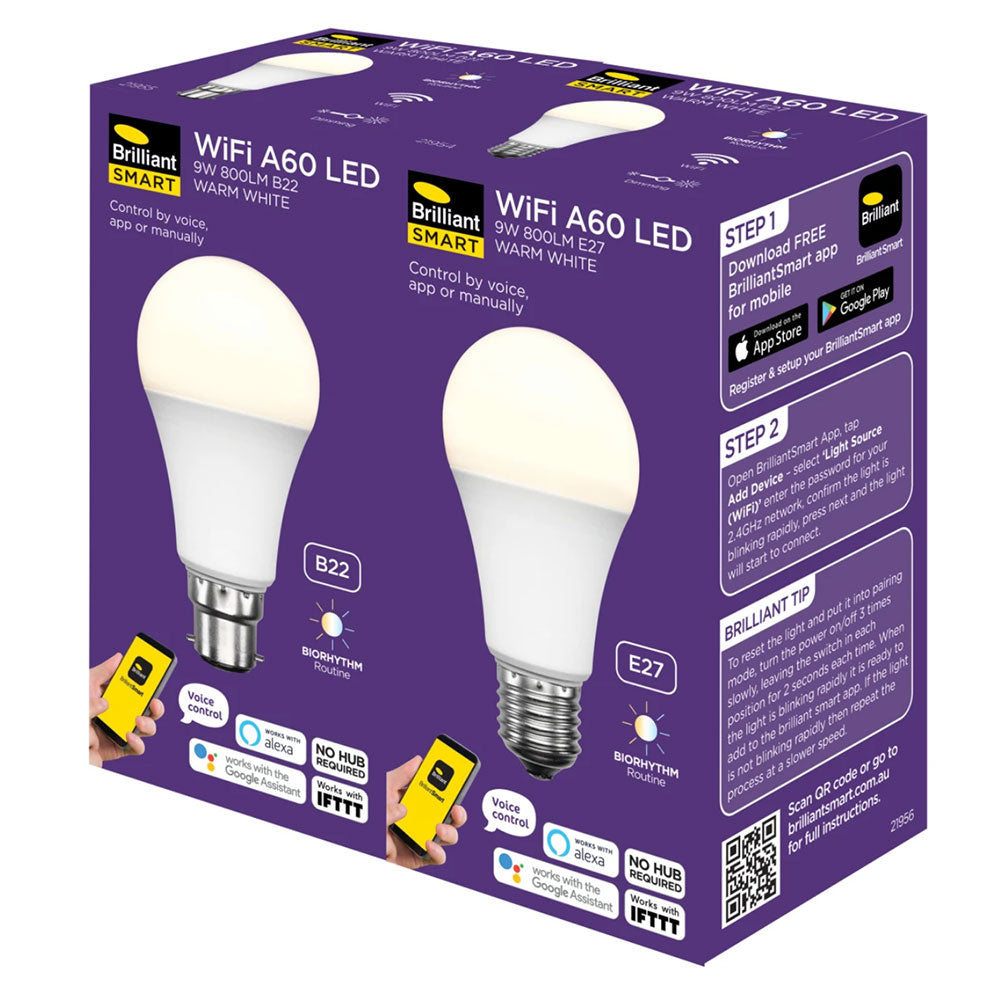 Smart LED A60 Globe BC White Polycarbonate 9W 2 CCT - 21957