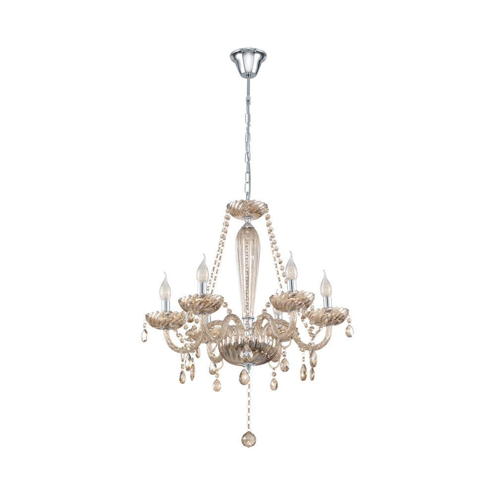 Buy Chandeliers Australia Basilano 6 Light Chandelier Chrome & Cognac - 39092