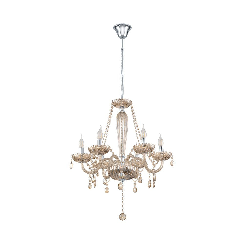 Basilano 6 Light Chandelier Chrome & Cognac - 39092