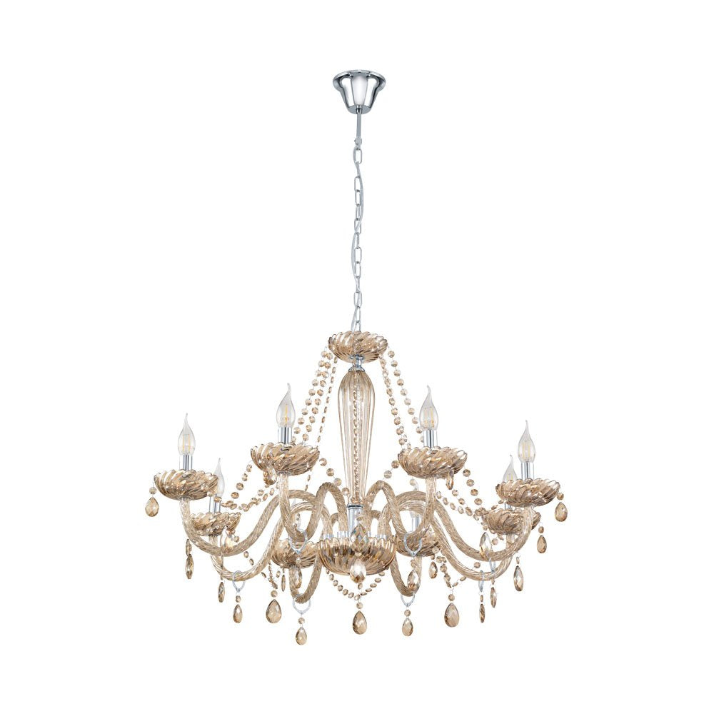 Buy Chandeliers Australia Basilano 8 Light Chandelier Chrome & Cognac - 39093