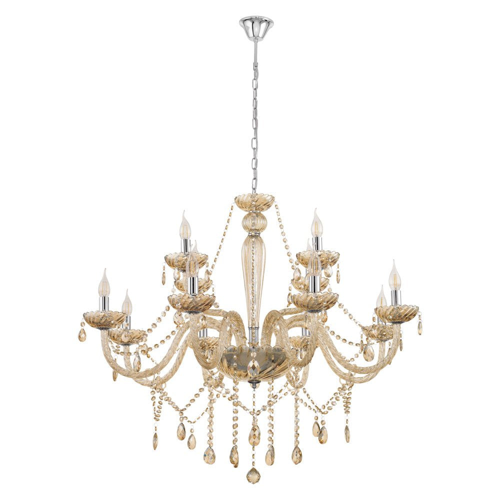 Buy Chandeliers Australia Basilano 12 Light Chandelier Chrome & Cognac - 39094