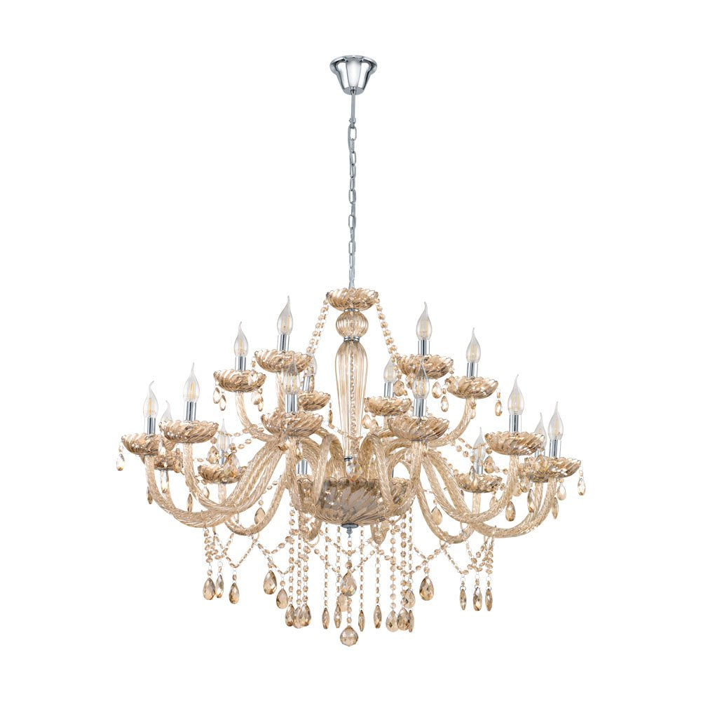 Buy Chandeliers Australia Basilano 18 Light Chandelier Chrome & Cognac - 39095