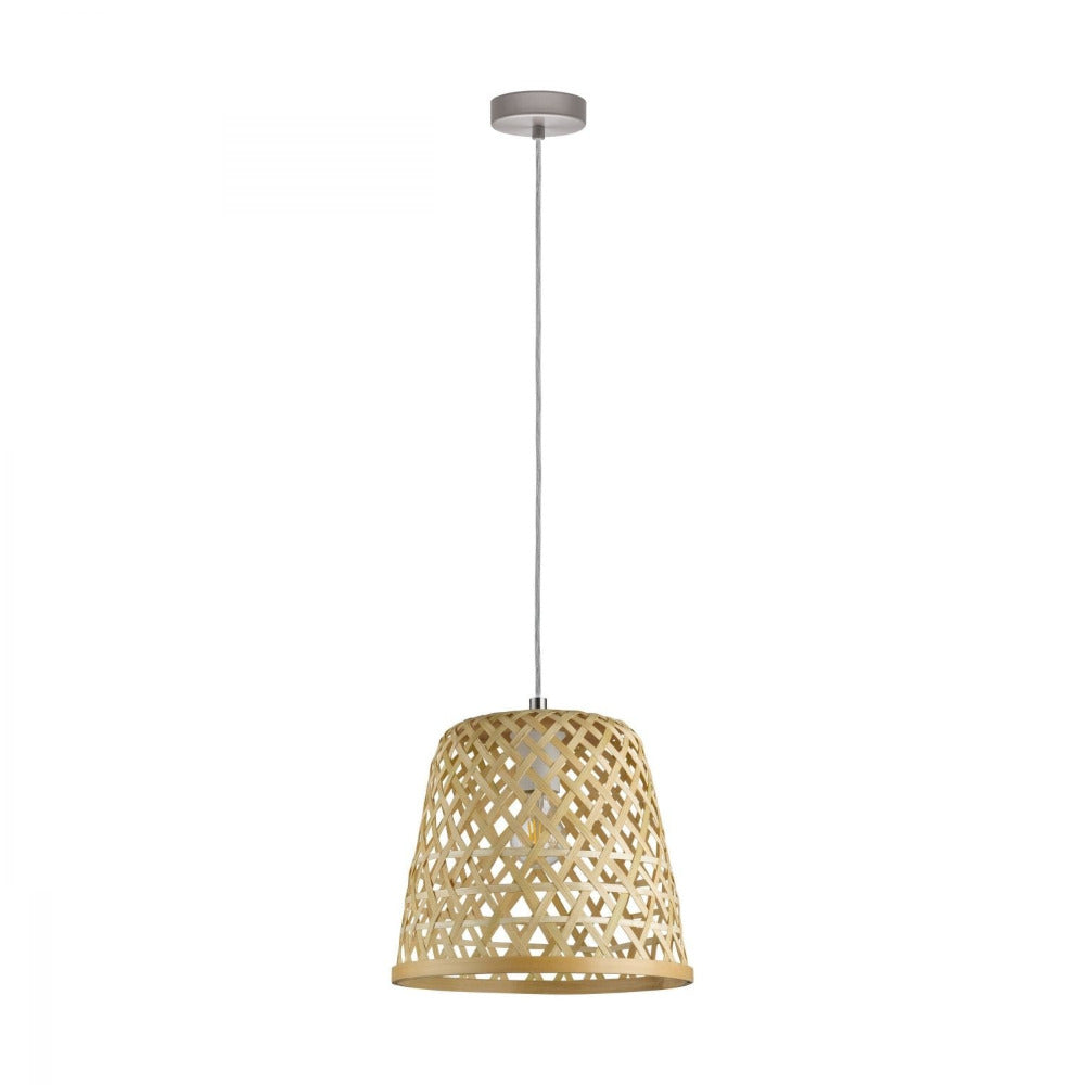 Buy Pendant Lights Australia Kirkcolm 1 Light Pendant Satin Nickel & Natural 300mm - 43113N