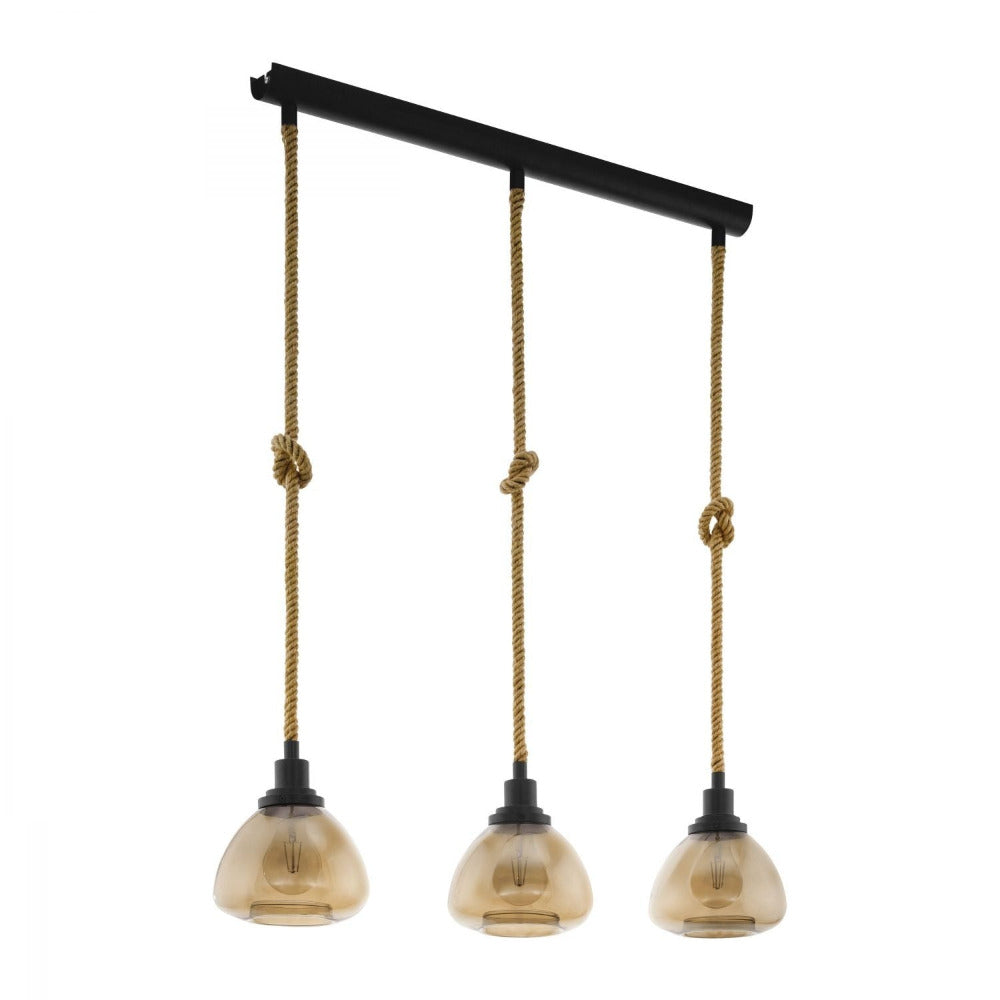 Buy Pendant lights australia - Rampside 3 Light Pendant Black & Amber - 43192