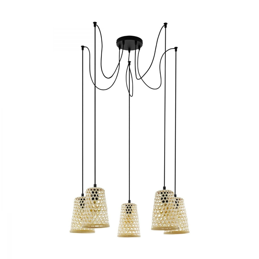 Claverdon 5 Light Pendant Black & Natural - 43255