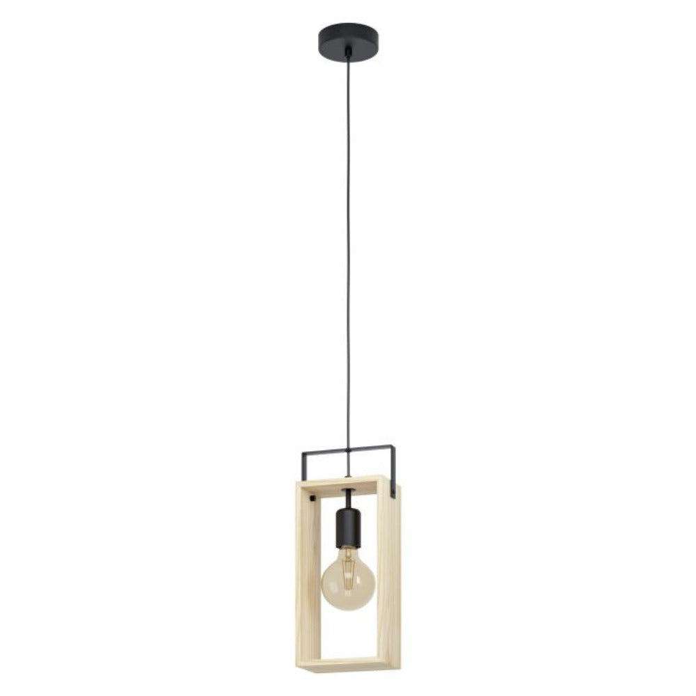 Buy Pendant Lights Australia Famborough 1 Light Pendant Black Steel Nutural Wood - 43413N