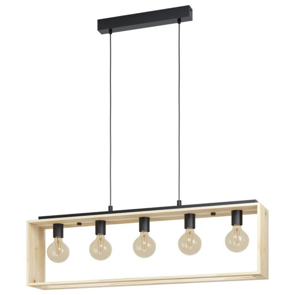 Buy Island Pendant Lights Australia Famborough 5 Light Pendant Black Steel Nutural Wood - 43414N
