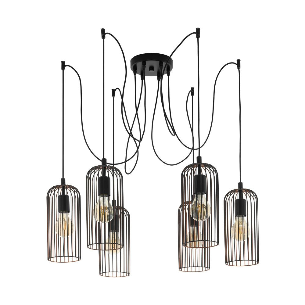 Roccamena 6 Light Pendant Black & Copper Coloured - 49643