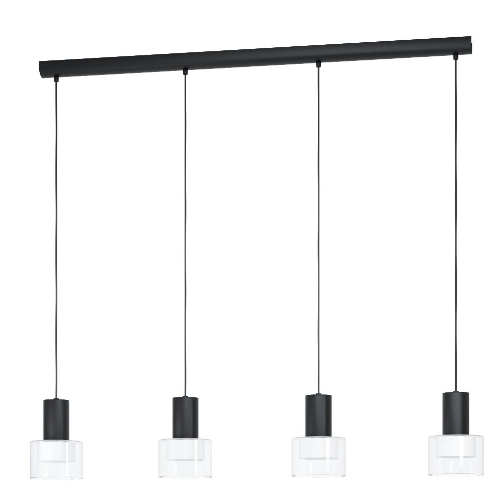 Buy Pendant Lights Australia MOLINEROS Pendent 4 Lights Black Steel Clear Glass 3CCT - 39726N