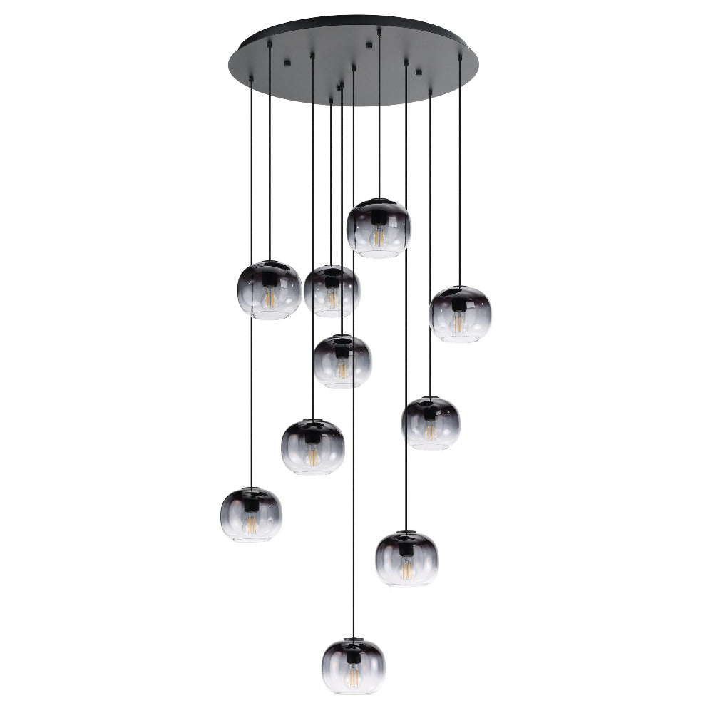 Buy Cluster Pendants Australia OILELLA Cluster Pendant 10 Lights Black Steel Black Grey Glass - 205649N