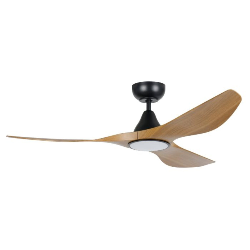 Surf DC Ceiling Fan 52" Burmese Teak LED Light Matt Black - 20549917