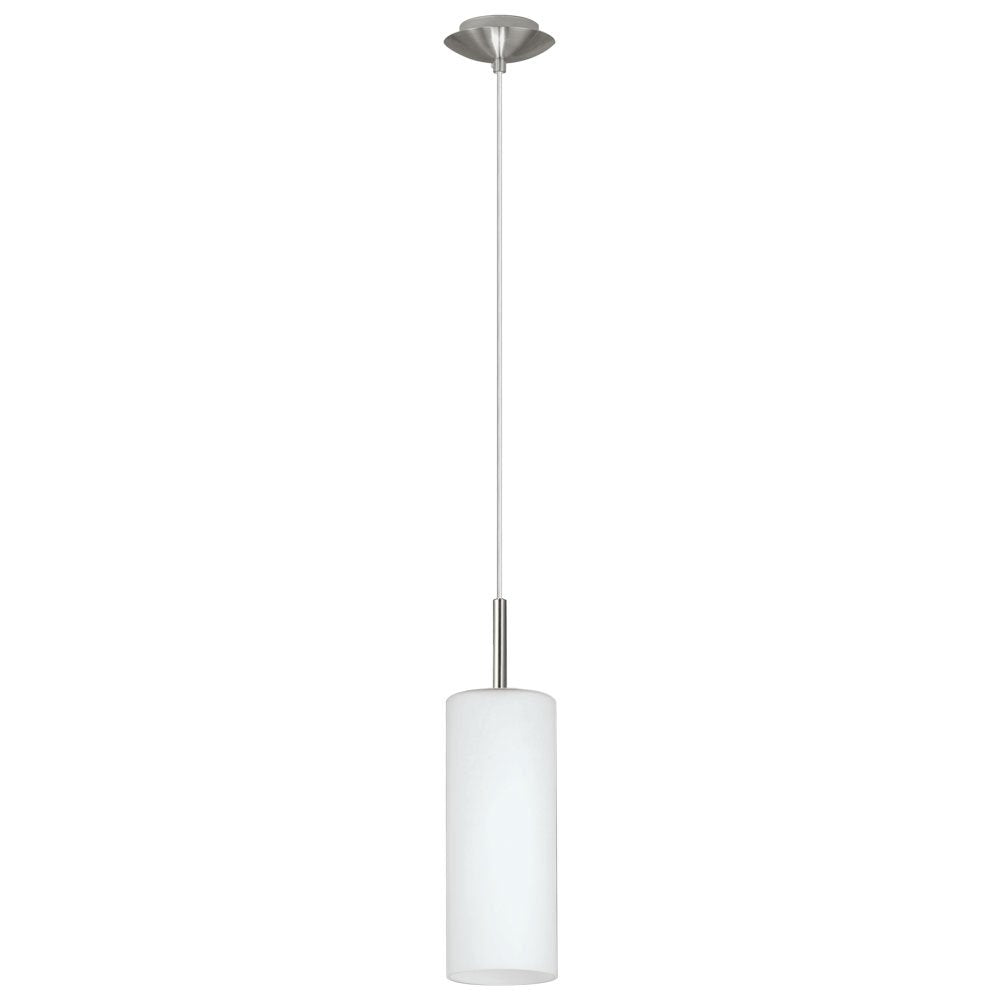Troy 1 Light Pendant Satin Nickel & White 120mm - 85977