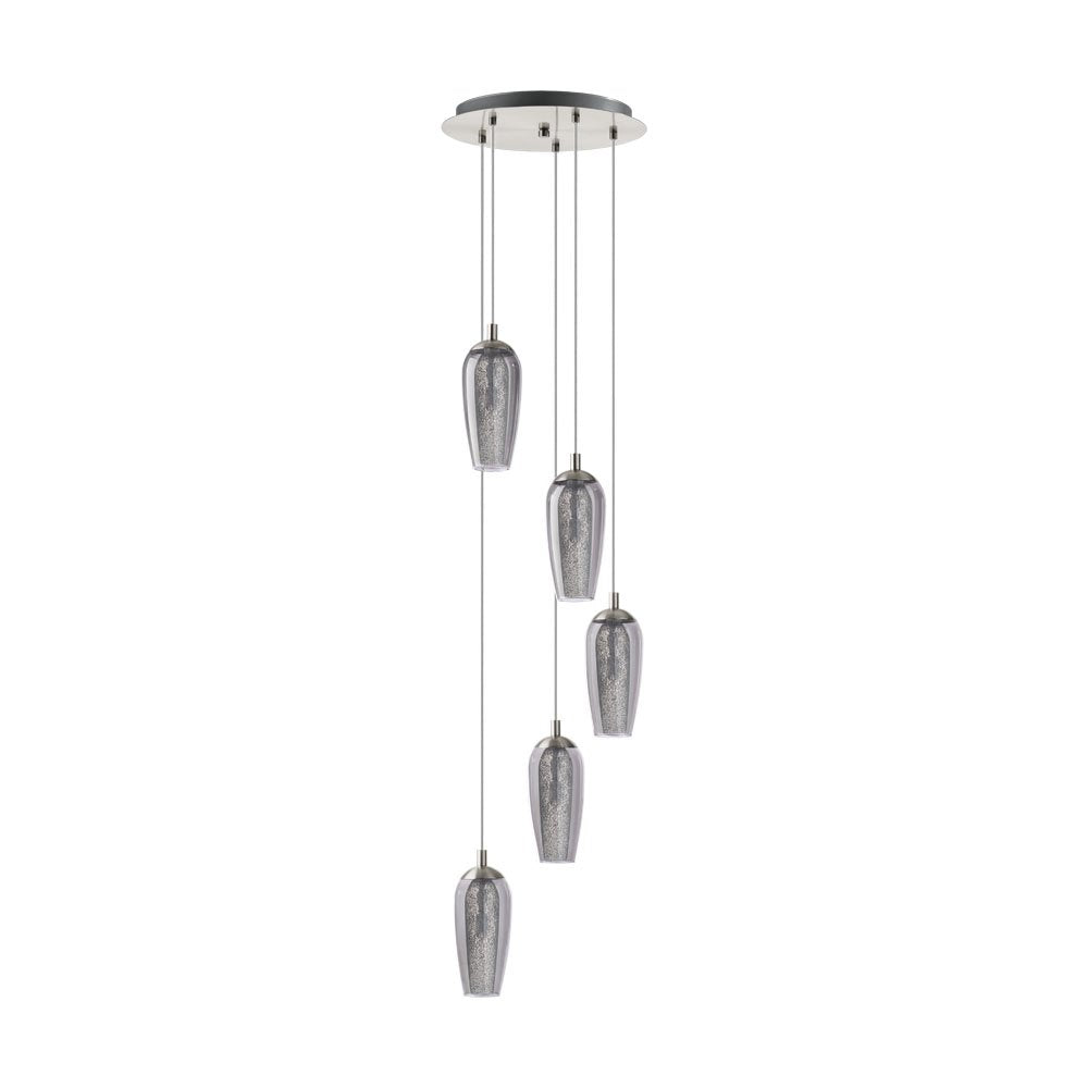 Buy Cluster Pendants Australia Farsala 5 Light Pendant Satine Nickel, Granite & Clear 125mm - 96345