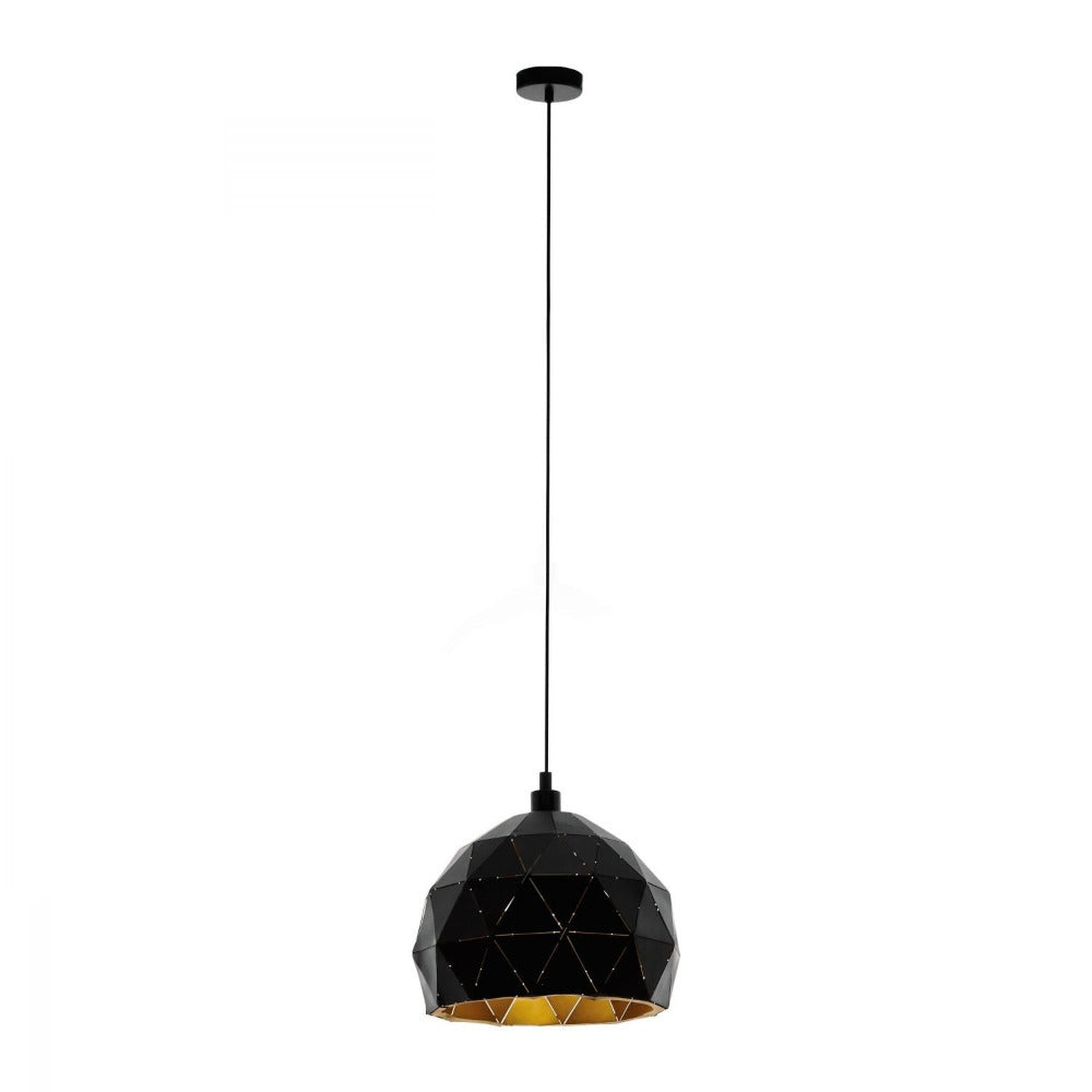 Buy Pendant Lights Australia Roccaforte 1 Light Pendant Black & Gold 300mm - 97845N