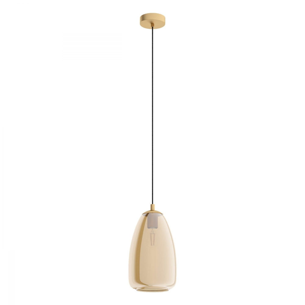 Buy Pendant Lights Australia Alobrase 1 Light Pendant Brass & Amber 200mm - 98648N