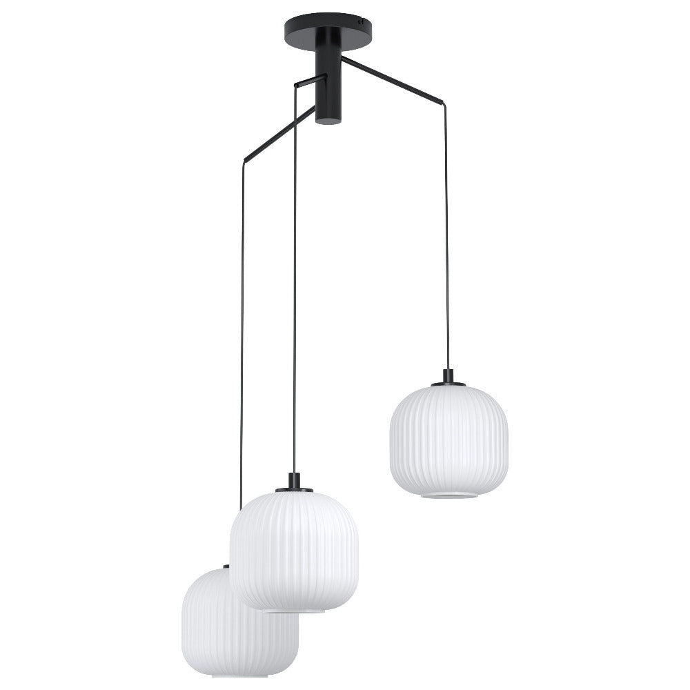Buy Cluster Pendants Australia Mantunalle 3 Light Cluster Pendant Black / Opal White - 99368N