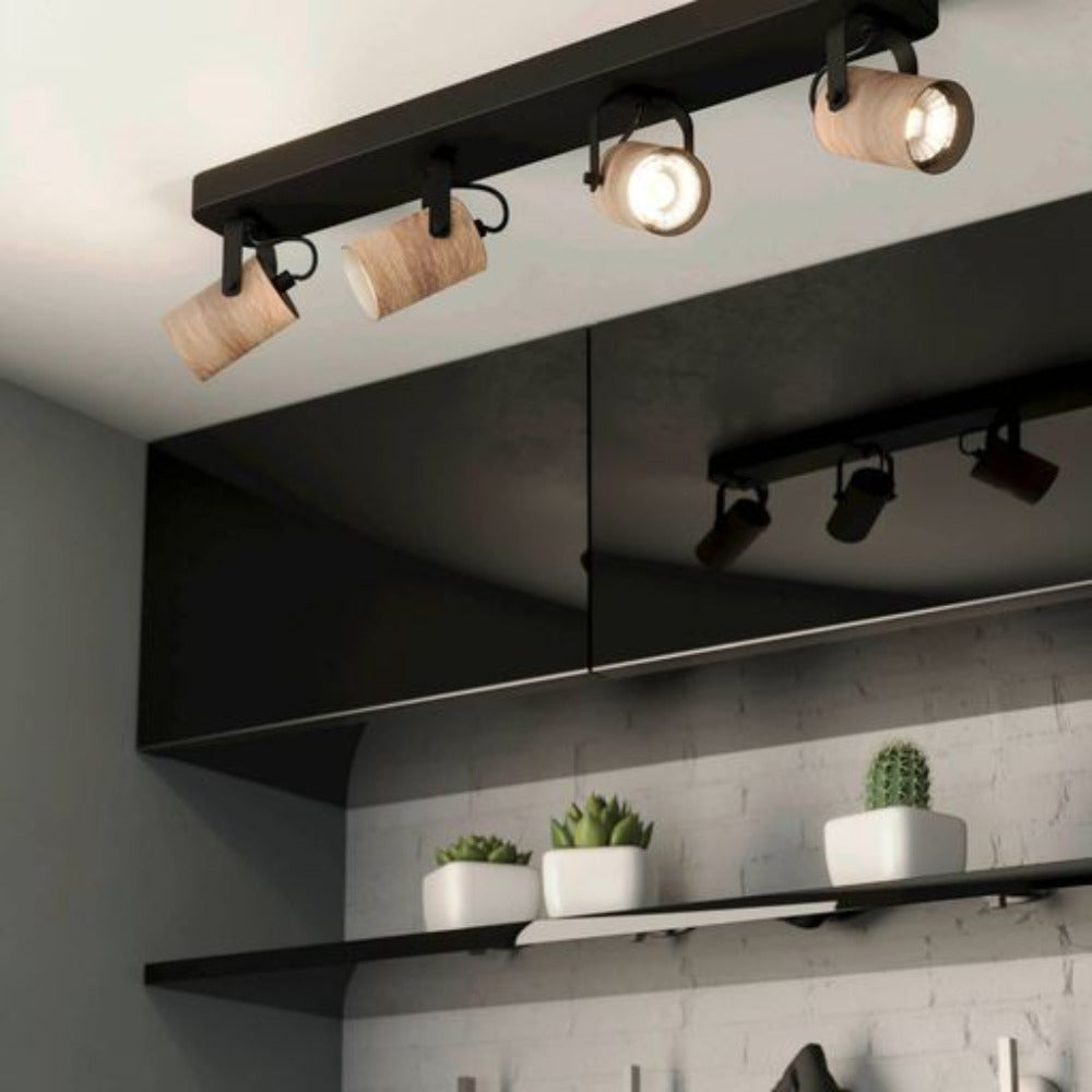 Buy Spotlights Australia Cayuca Spotlight 4 Lights Black Steel Brown Wood - 900438N
