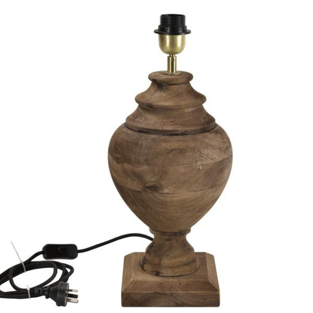 Buy Table Lamps Australia Amphora 1 Light Turned Wood Urn Table Lamp Small Base Only - Dark Natural - ZAF14126A