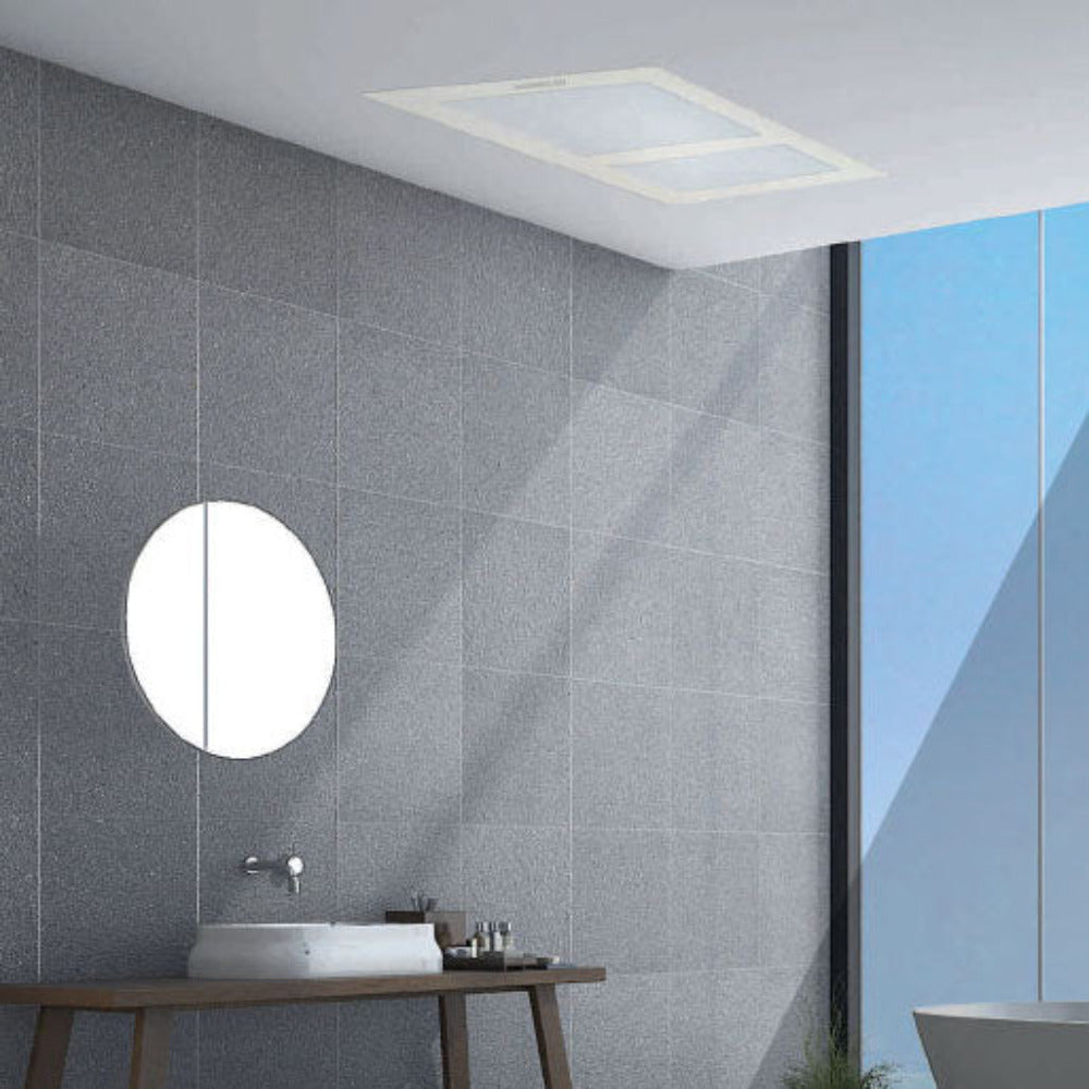 Buy 3 In 1 Bathroom Heaters Australia Aspire 2 x 400W Halogen 3 in 1 Bathroom Heater & High Extraction Exhaust Fan with LED Tricolour Panel Light White - MBHA800W