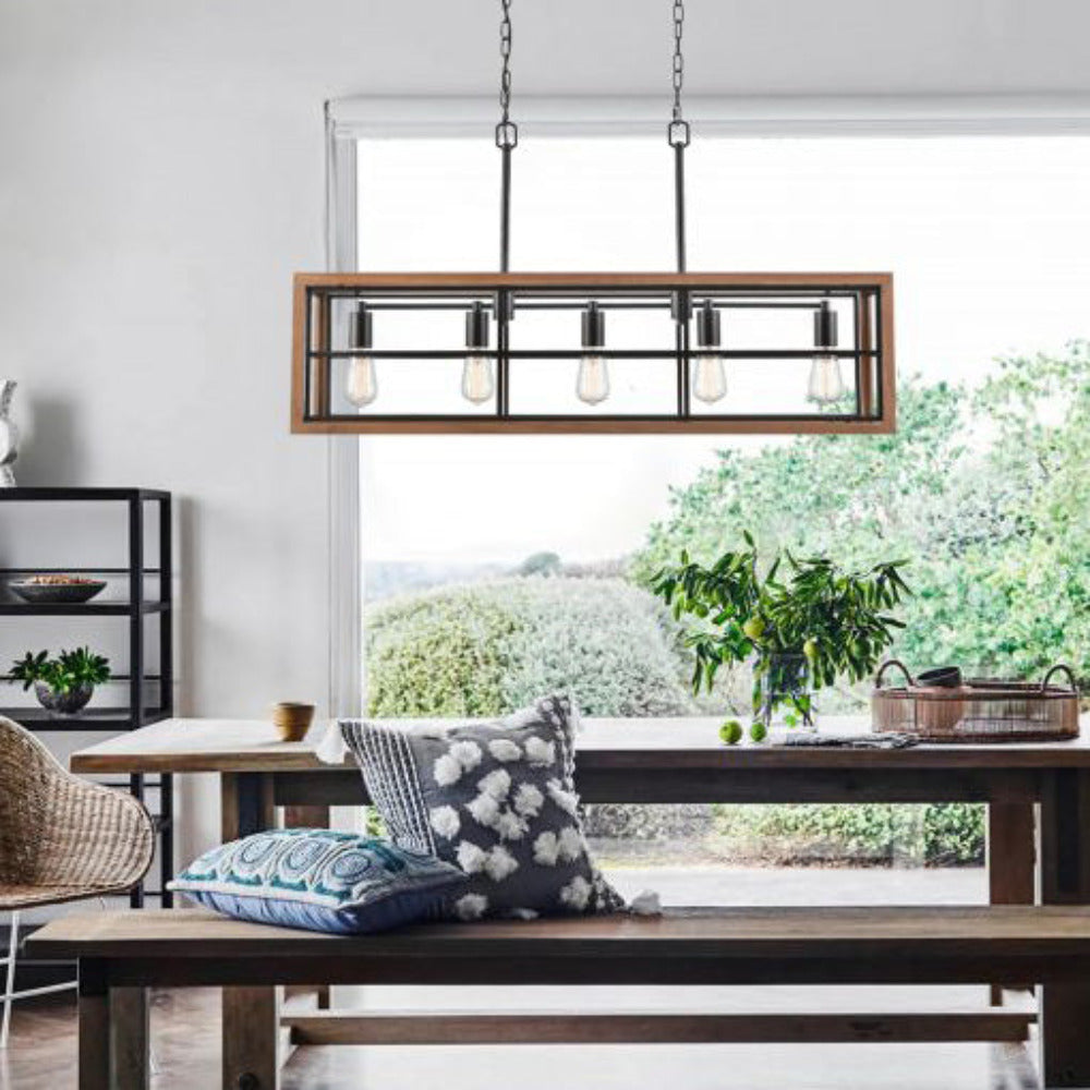 Buy Island Pendant Lights Australia BANQUET Island Pendant 5 Lights Bronze Wood / Iron- BANQUET1