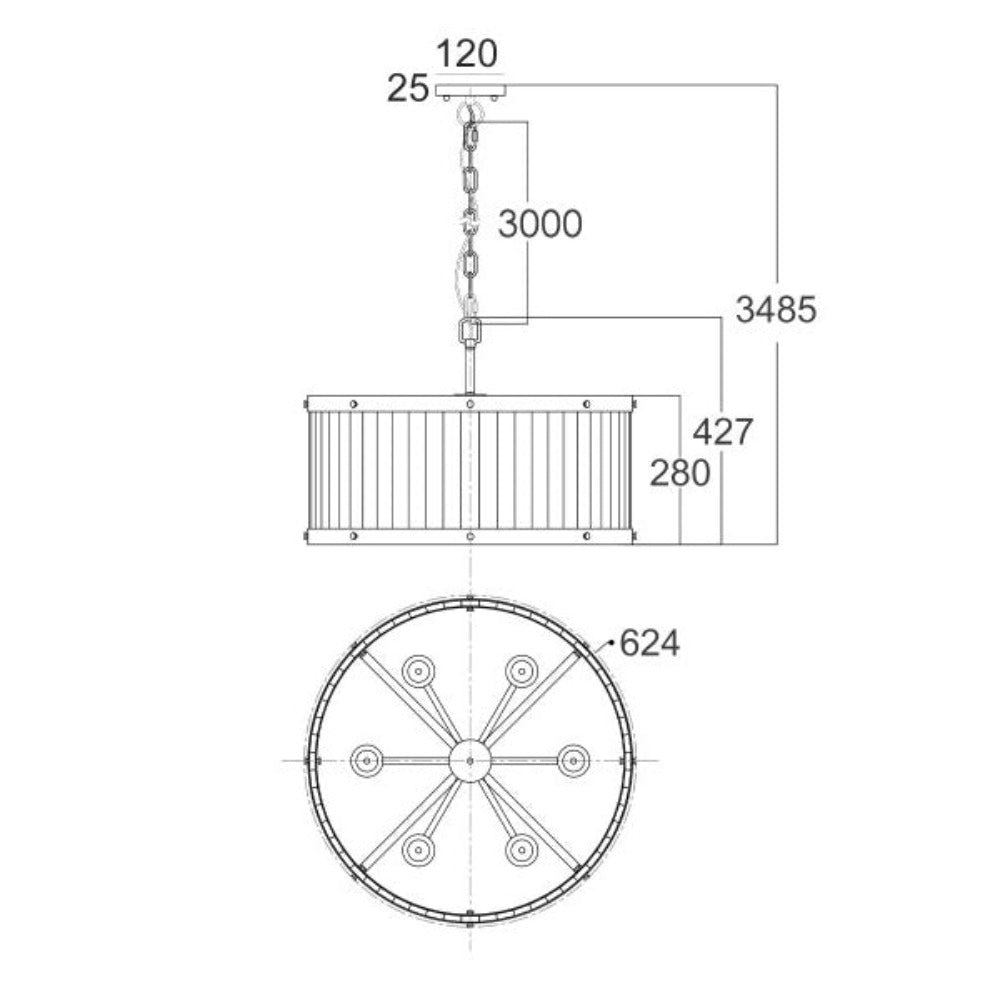 Buy Pendant Lights Australia BARRIQUE Pendant 6 Lights Bronze Natural Wood / Iron- BARRIQUE2