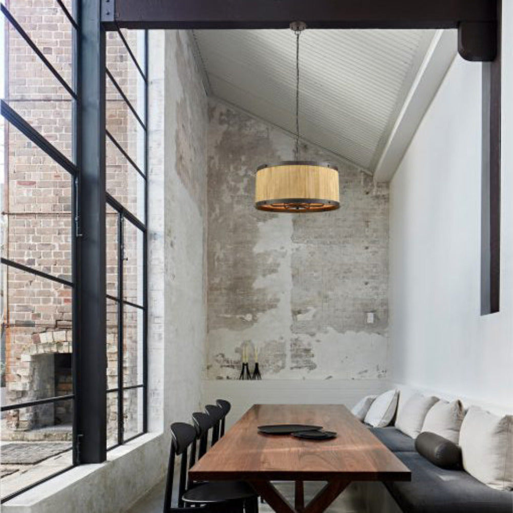 Buy Pendant Lights Australia BARRIQUE Pendant 6 Lights Bronze Natural Wood / Iron- BARRIQUE2