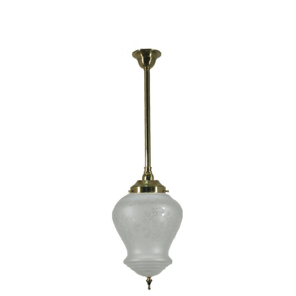 Single Rod Pendant Brass With Cambridge Frost Etched Glass - 3001279