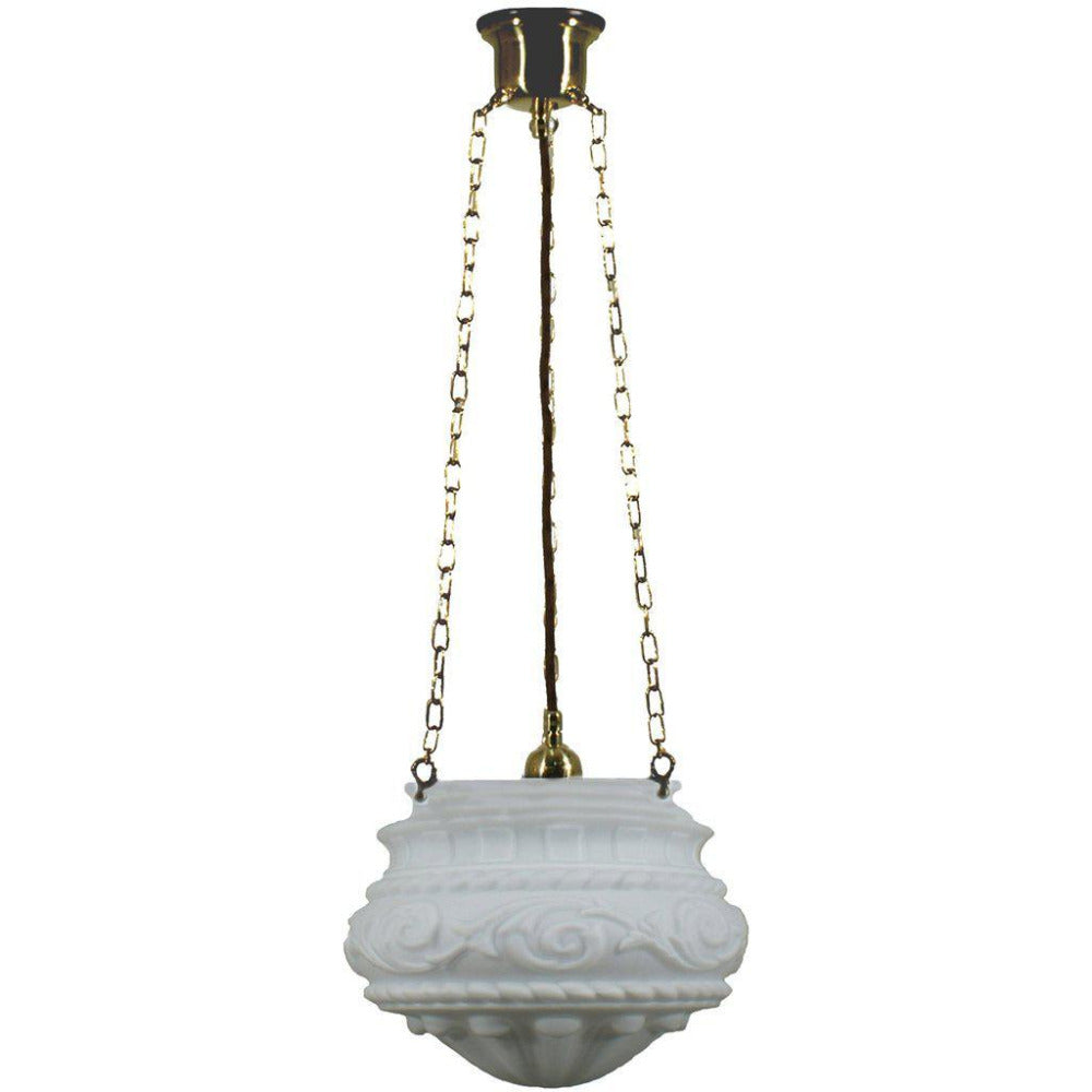 3 Chain Suspension Pendant Brass With 12" Premier Opal Matt Glass - 3000010