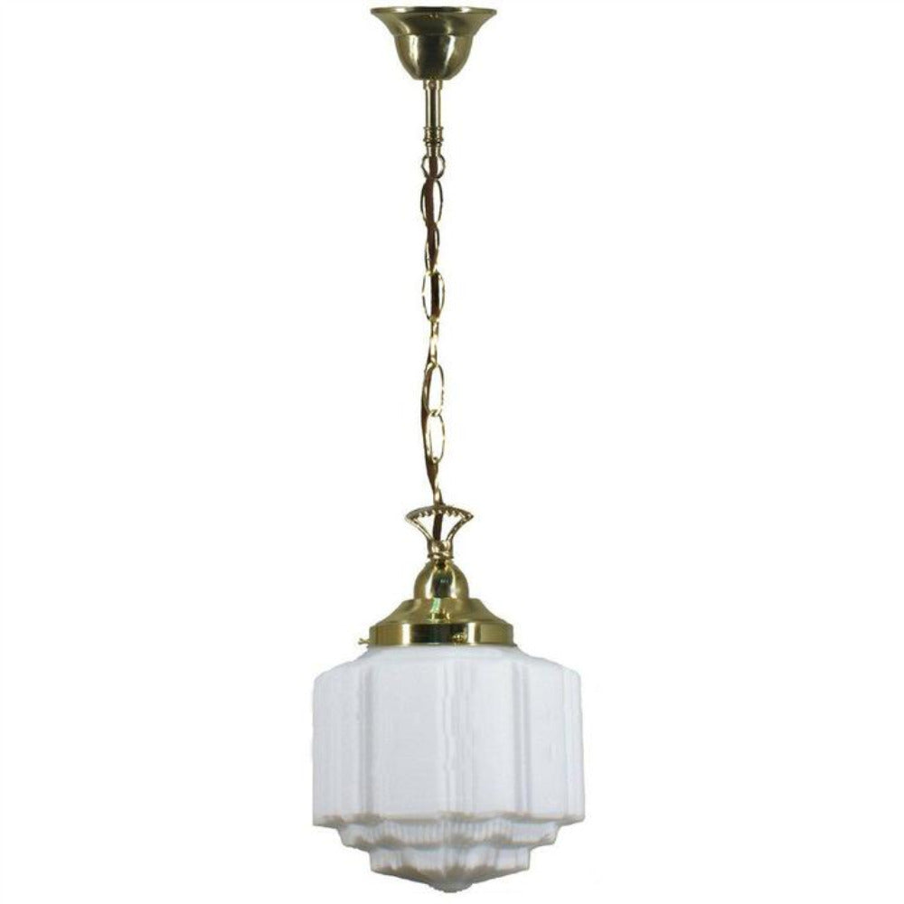 Buy Pendant Lights Australia Single Chain Pendant Brass With 8" St Kilda Opal Matt Glass - 3000095