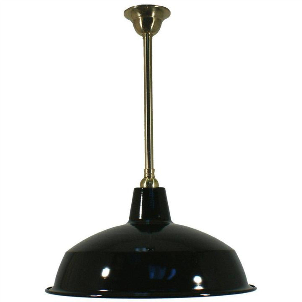 Single Rod Pendant Brass With 300mm Warehouse Black Shade - 3000275