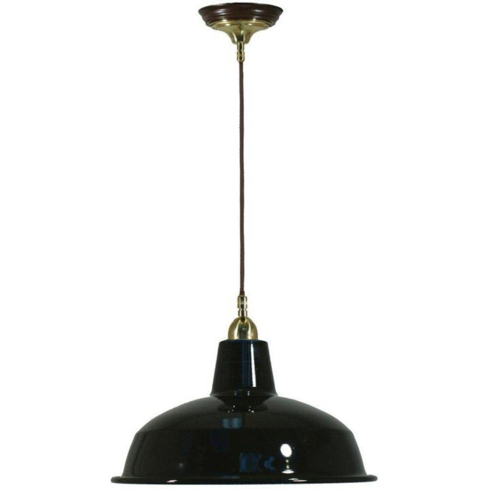 Single Cord Pendant Brass With 420mm Warehouse Black Shade - 3000108