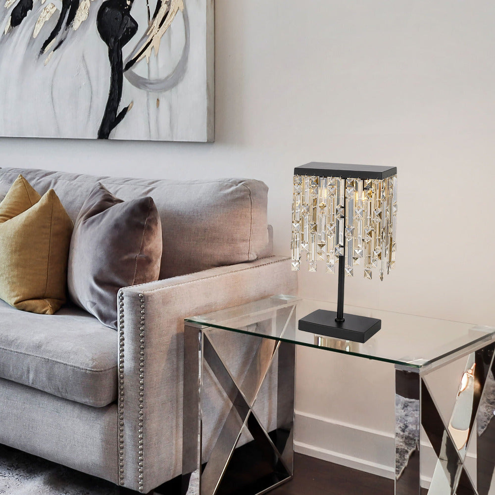 Buy Table Lamps Australia Cerone 2 Light Crystal Table Lamp Black & Champagne - CERONE TL-BKCHM