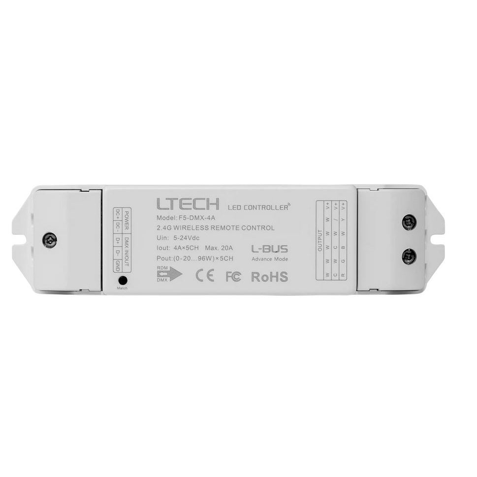 Buy Strip Light Controllers Australia LED Strip Light RGBCW Controller 12V / 24V White Plastic - HV9103-F5-DMX-4A