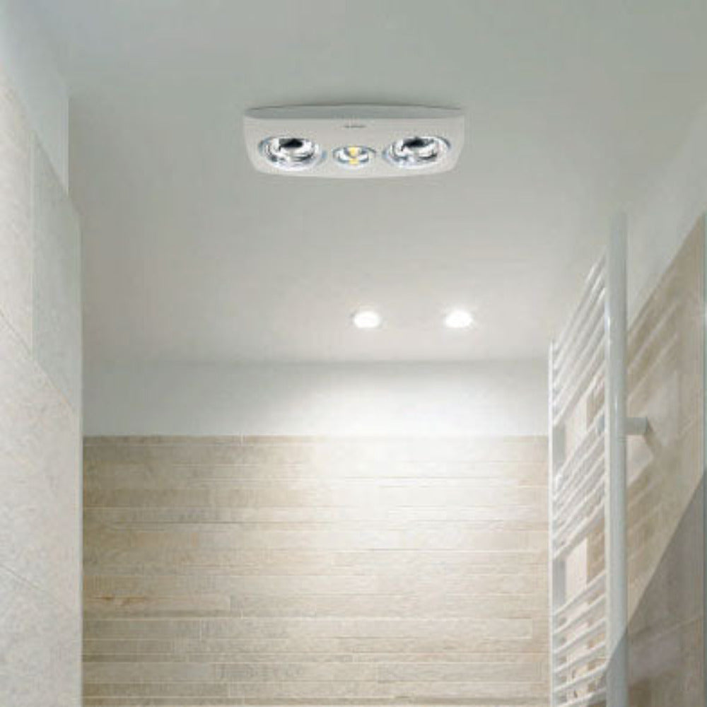 Buy 3 In 1 Bathroom Heaters Australia Contour 2 3 in 1 Bathroom Heater With 2 Heat Lamps, Exhaust Fan And LED Light White - MBHC2LW